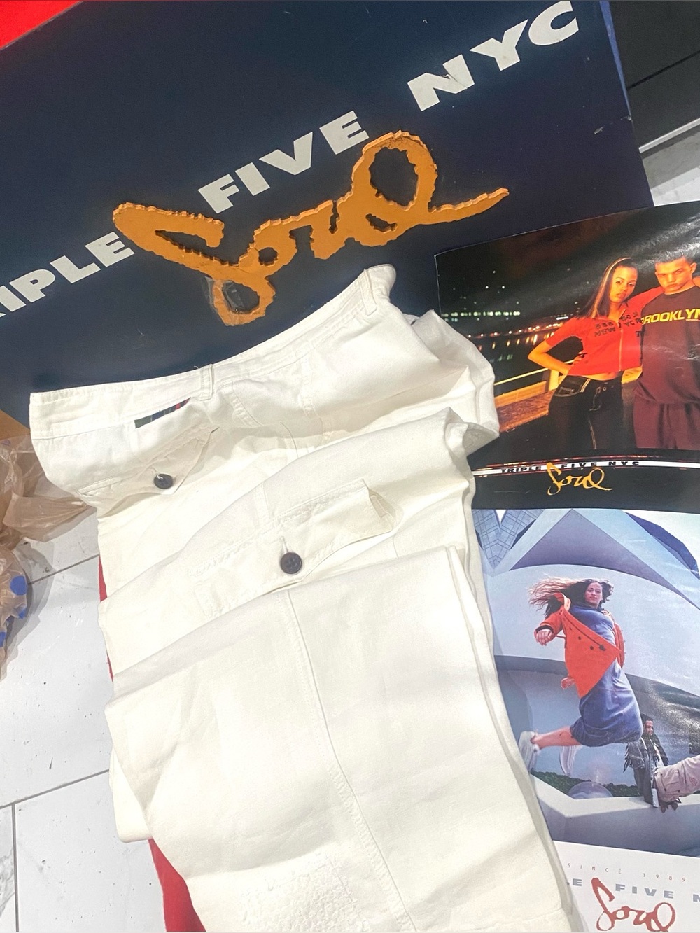 Vintage 90s Triple Five  White Linen Cargo Pants